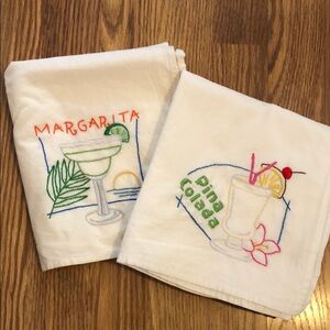 Hand Embroidered Margarita and Pina Colada dish Towels NWOT handmade